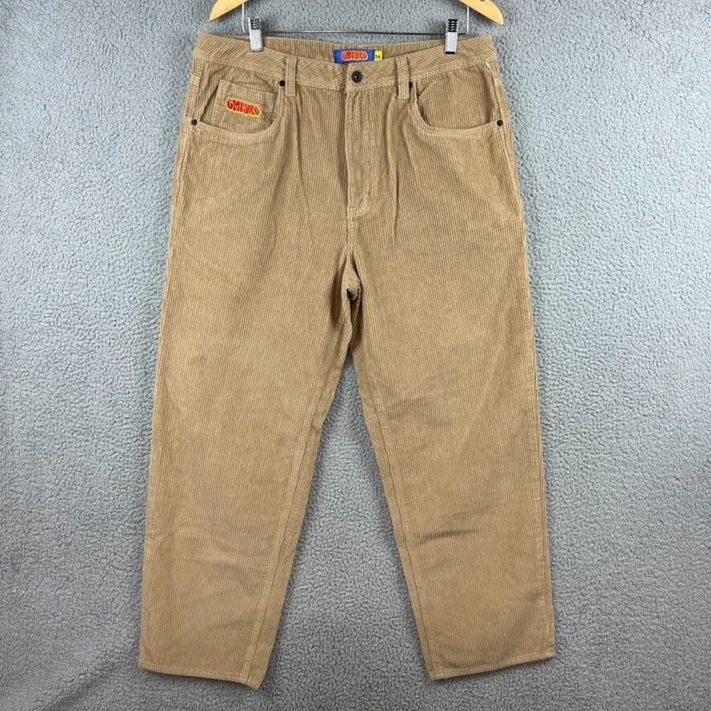NWD Empyre Corduroy Sk8 Pants Mens 34 Khaki Beige Loose Fit Cord Skater 34x30